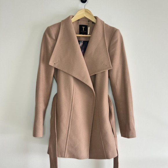 Ted Baker Rytaa Light Pink Short Belted Wool Pea Coat sz 3 - Picture 10 of 11